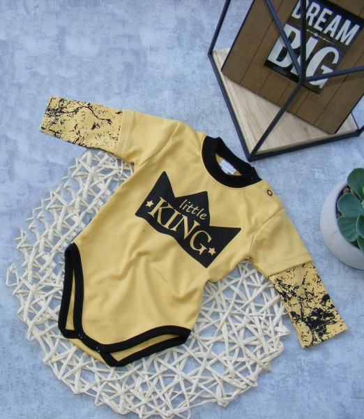 Kojenecké body dl. rukáv Little King G-baby bavlna, hořčicová/černá, vel. 86