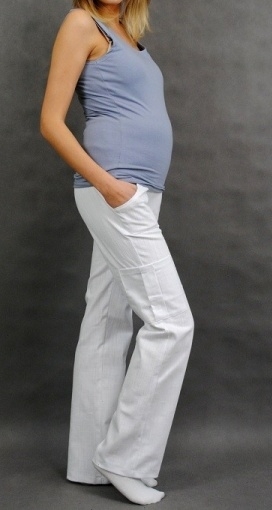 Be MaaMaa Těhotenské kalhoty s boční kapsou - bílá, vel. XXXL