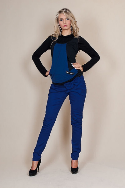 Be MaaMaa Těhotenské kalhoty s mašlí  - Modré, Velikost: M (38)