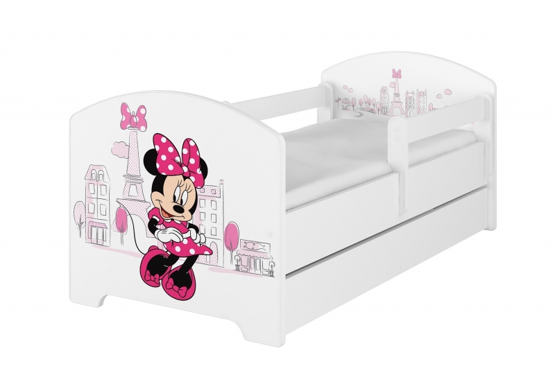 BabyBoo Dětská postel 140 x 70cm Disney - Minnie Paris, bílá - včetně šuplíku.