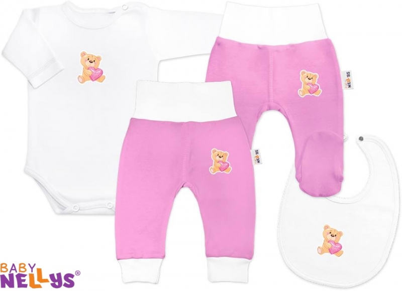 4D sada koj. oblečení Baby Nellys® - Medvídek srdíčko růžová