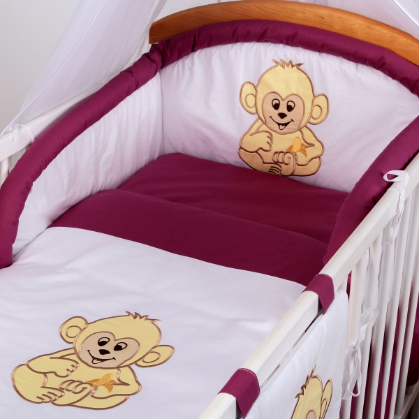 Luxusní povlečení Baby Dreams - SAFARI - OPICE - vzor: SAFARI OPICE Višeň/švestka, rozměr: 135x100, 2D