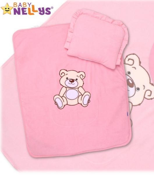 Baby Nellys 2-dílná sada do kočárku jersey Medvídek Teddy Bear  - růžová