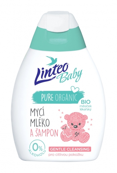 Mycí mléko a šampón 250ml, BIO měsíčkem lékařským LINTEO BABY