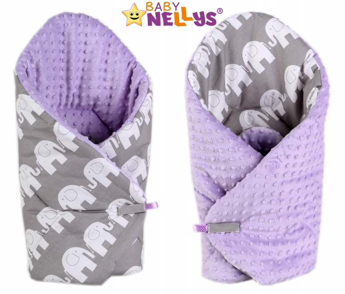 Luxusní zavinovačka MINKY BABY - oboustranná Slon v šedé - MINKY Baby, Oboustranná, Slon v šedé/lila Minky