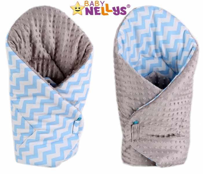 Luxusní zavinovačka MINKY BABY - oboustranná Zig zag sv. modrý - MINKY Baby, Oboustranná, Zig zag sv. modrý/šedá Minky