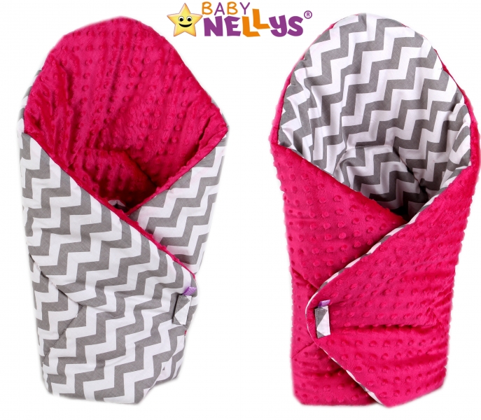 Luxusní zavinovačka MINKY BABY - oboustranná Zig zag sv. šedý - MINKY Baby, Oboustranná, Zig zag sv. šedý/sytě růžová Minky