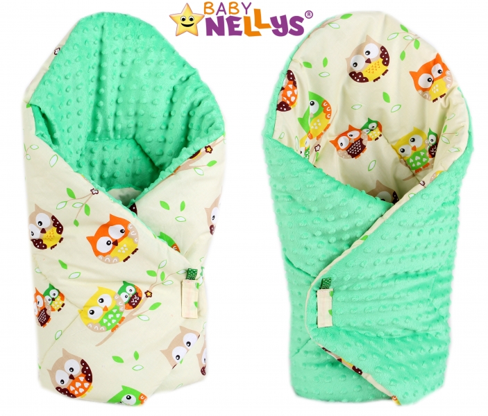 Luxusní zavinovačka MINKY BABY - oboustranná Sovičky krémové - MINKY Baby, Oboustranná, Sovičky krémové/ zelená Minky