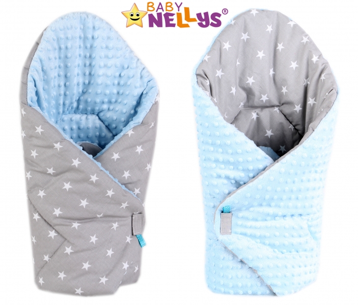 Luxusní zavinovačka MINKY BABY - oboustranná Hvězdičky v šedé - MINKY Baby, Oboustranná, Hvězdičky v šedé/ sv.modrá Minky