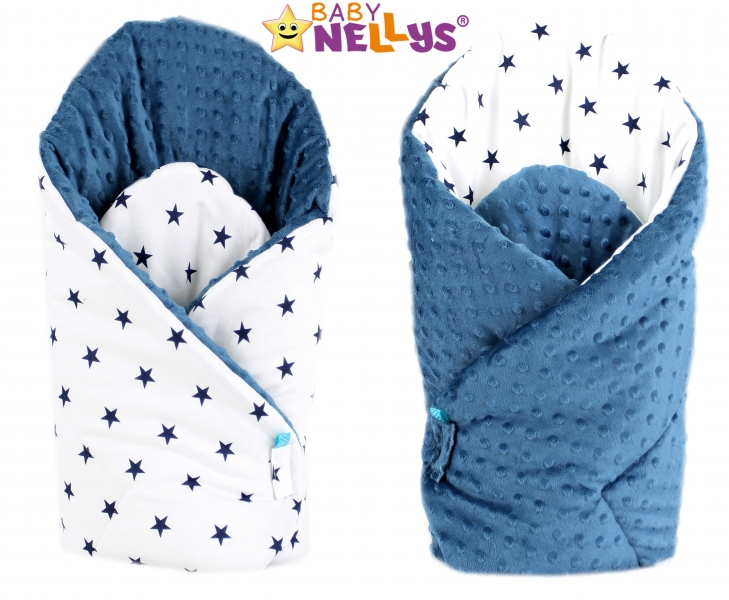 Luxusní zavinovačka MINKY BABY - oboustranná Hvezdičky tm. modré v bílé - MINKY Baby, Oboustranná, Hvezdičky tm. modré v bílé/ tm. modrá Minky