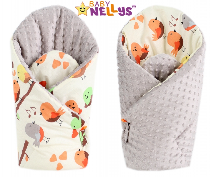 Luxusní zavinovačka MINKY BABY - oboustranná Krémoví ptáčci - MINKY Baby, Oboustranná, Krémoví ptáčci/ šedá Minky