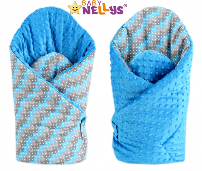 Luxusní zavinovačka MINKY BABY - oboustranná Paví péra modrá/tyrkys - MINKY Baby, Oboustranná, Paví péra modrá/tyrkys/ modrá Minky