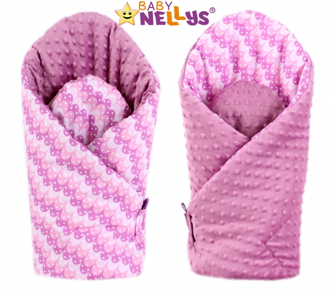 Luxusní zavinovačka MINKY BABY - oboustranná Paví péra růžová - MINKY Baby, Oboustranná, Paví péra růžová/ pudrově růžová Minky