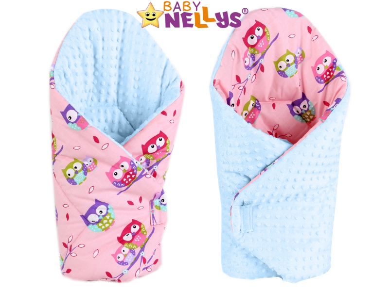 Luxusní zavinovačka MINKY BABY - oboustranná Sovičky růžové - MINKY Baby, Oboustranná, Sovičky růžové / Minky sv. modrá