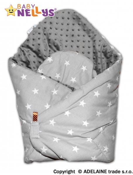 Luxusní zavinovačka MINKY BABY - oboustranná šedé hvězd / šedá - MINKY Baby, Oboustranná, Hvězdičky šedé / Minky šedá