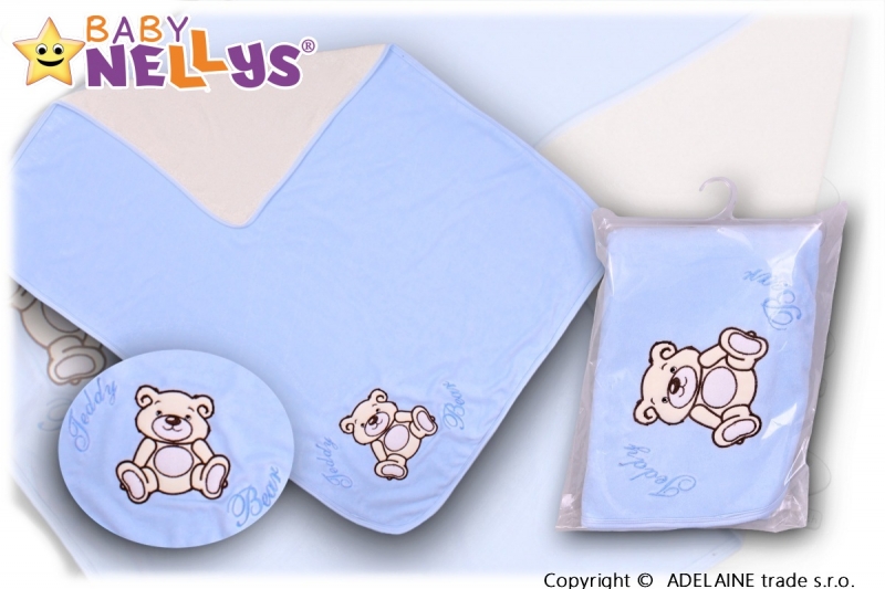 Baby Nellys  Deka/dečka froté/velur - Medvídek Teddy Bear - sv. modrá