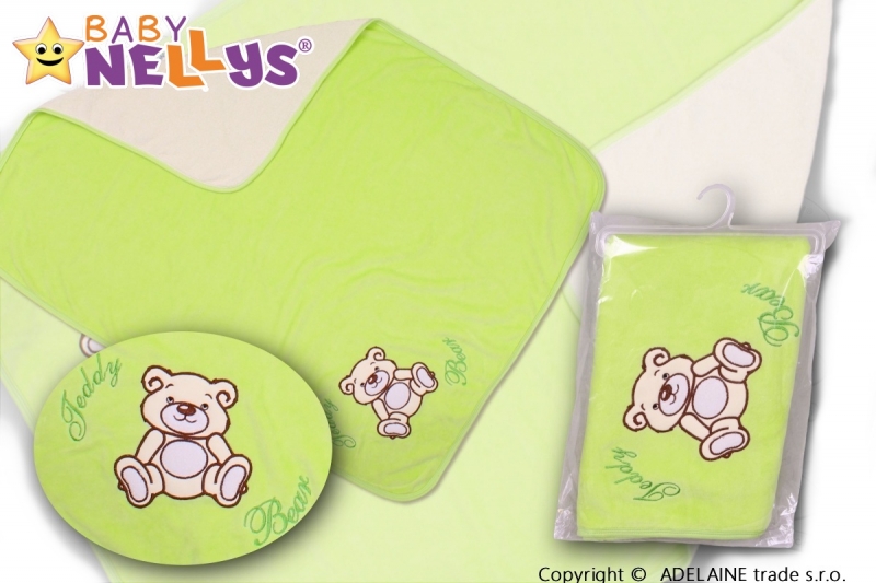 Baby Nellys  Deka/dečka froté/velur - Medvídek Teddy Bear - zelená