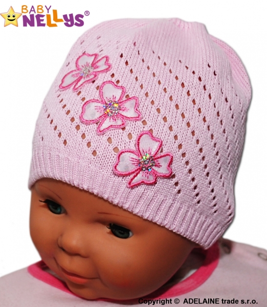 Háčkovaná čepička Kytičky Baby Nellys ® - sv. růžová