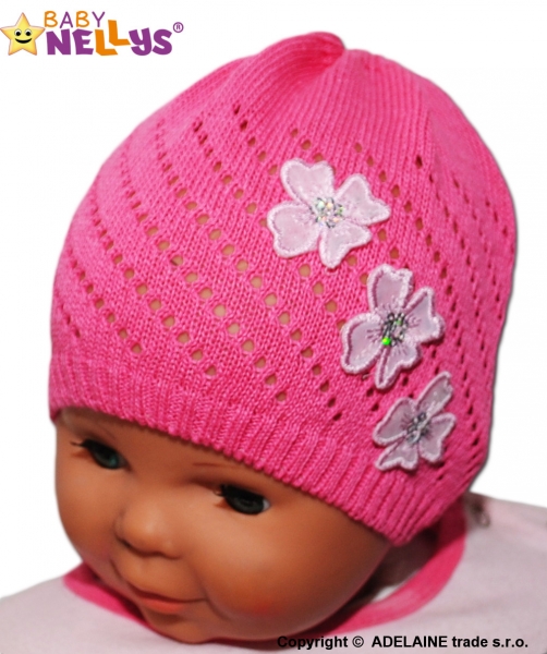 Háčkovaná čepička Kytičky Baby Nellys ® - tm. růžová