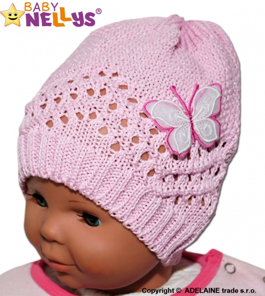 Háčkovaná čepička Motýlek Baby Nellys ® - růžová