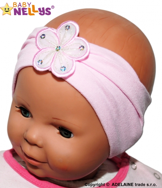 Čelenka Baby Nellys ® s květinkou - sv. růžová, 80/92