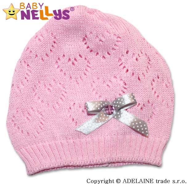 Háčkovaná čepička Mašlička Baby Nellys ® - sv. růžová