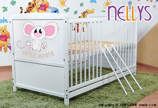 Dřevěná postýlka 2 v 1 Nellys LITTLE MOUSE - bílá/bílá