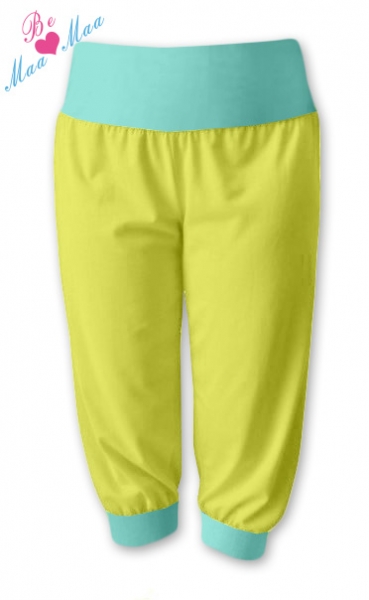 Be MaaMaa Sportovní 3/4 legíny CAPRI - žlutá/máta, vel. L/XL