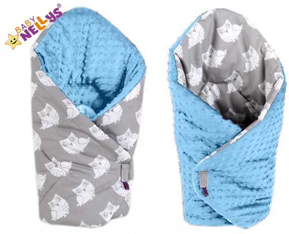 Luxusní zavinovačka MINKY BABY - oboustranná Sovy v šedé/sv. modrá - MINKY Baby, Oboustranná, Sovy v šedé/sv. modrá Minky