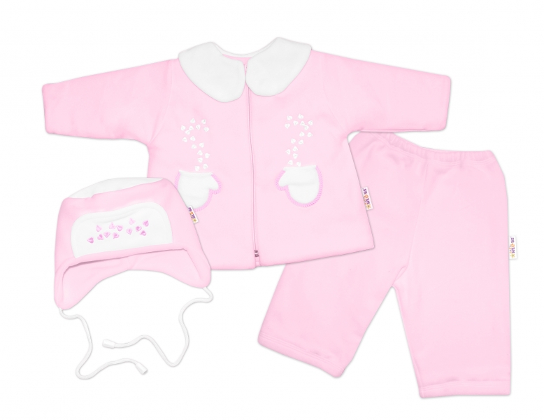 Kabátek, čepička a kalhoty Baby Nellys ®- sv. růžová, vel. 74