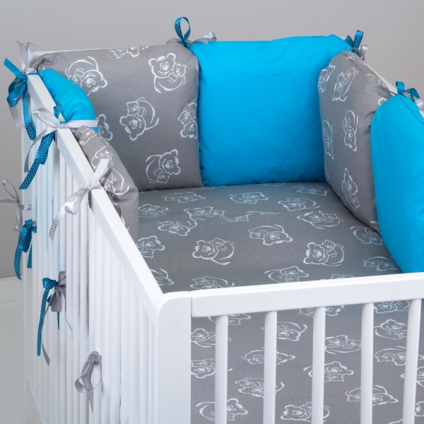 Mantinel Baby Nellys ® - polštářkový s povlečením vzor č. 346106 - 8D - 6ks polštářků cca 40x40 cm + povlečení 2D 135x100cm, na postel 140x70cm