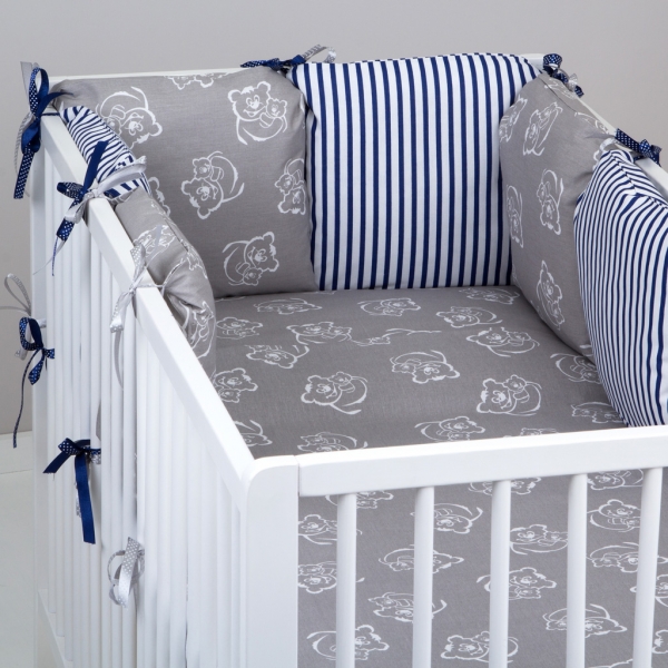 Mantinel Baby Nellys ® - polštářkový s povlečením vzor č. 346211 - 8D - 6ks polštářků cca 40x40 cm + povlečení 2D 135x100cm, na postel 140x70cm