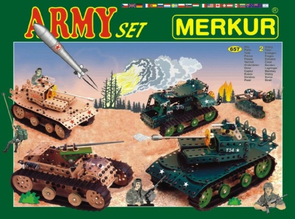 Fotografie Stavebnice MERKUR Army Set 657ks 2 vrstvy v krabici 36x27x5,5cm