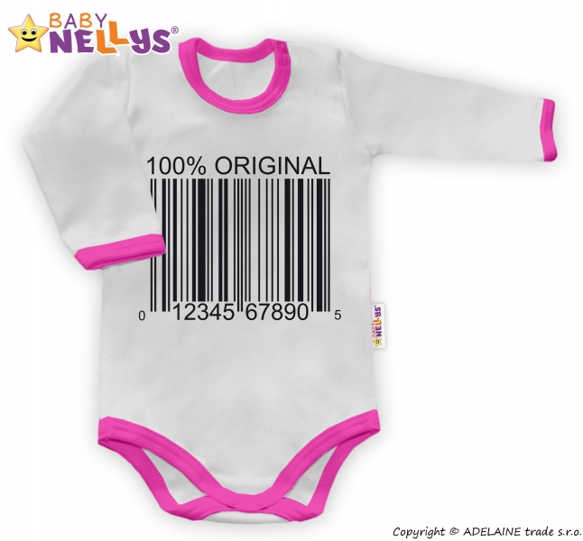 Baby Nellys Body dlouhý rukáv 100% ORIGINÁL - šedé/růžový lem, vel. 86