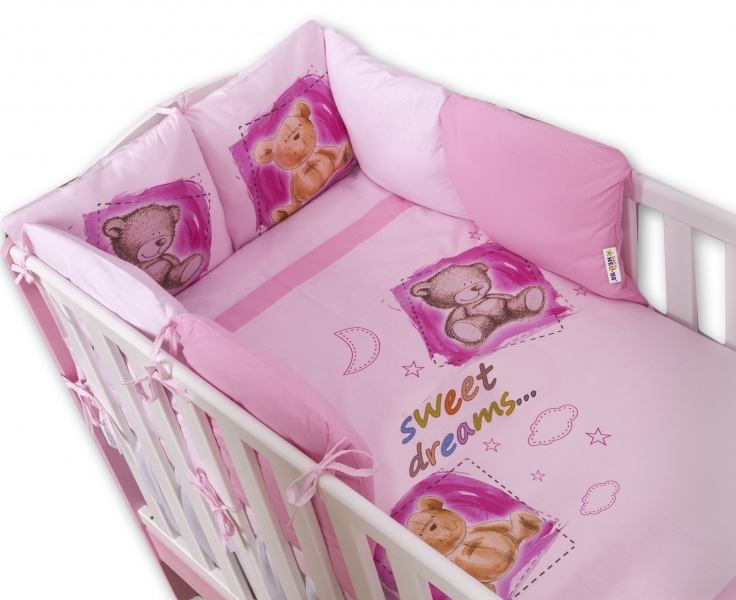 Baby Nellys Povlečení s polštářkovým mantinelem Sweet Dreams by TEDDY - růžový