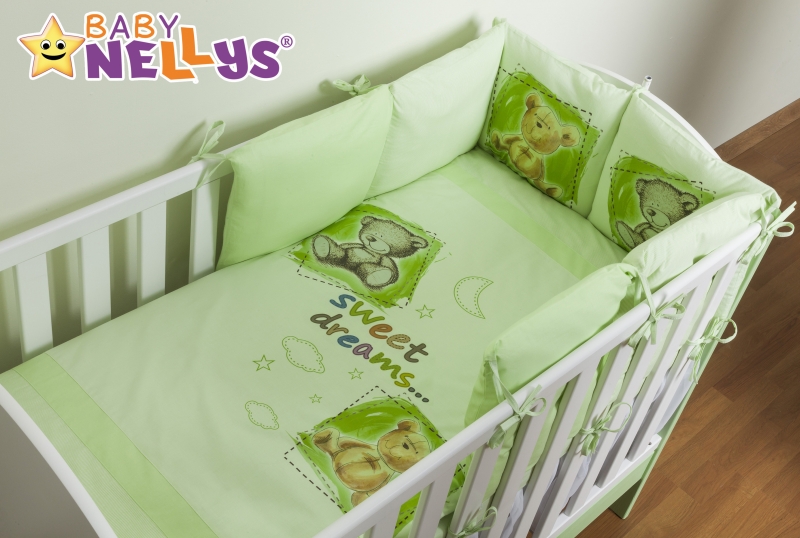 Baby Nellys Povlečení s polštářkovým mantinelem Sweet Dreams by TEDDY - zelený