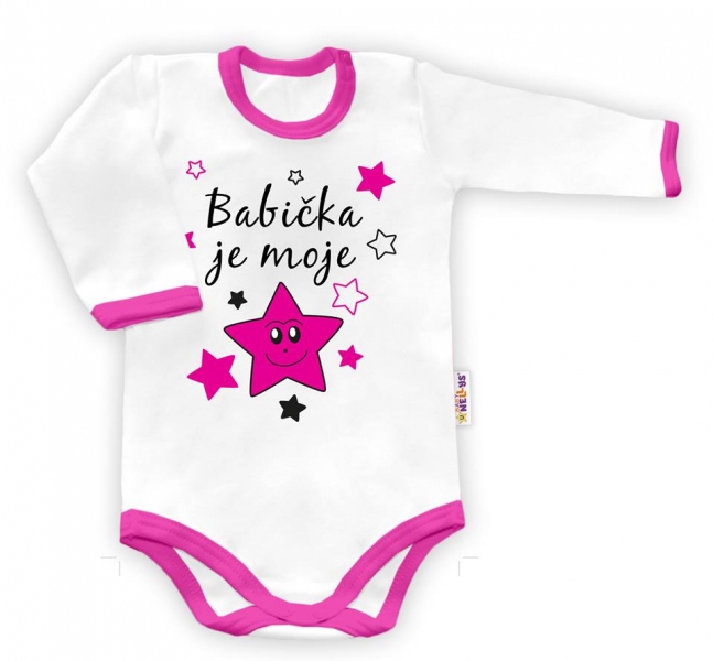 Body dlouhý rukáv vel. 56, Babička je moje hvězda - bílé/růžový lem