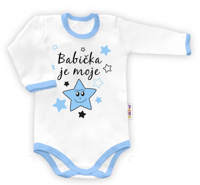 Body dlouhý rukáv vel. 56, Babička je moje hvězda - bílé/modrý lem
