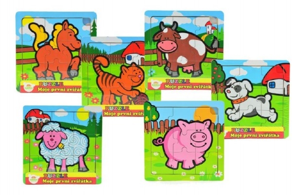 Mini puzzle dřevěné 9 dílků Moje první zvířátka pro nejmenší 15x15x0,8cm asst 6 druhů