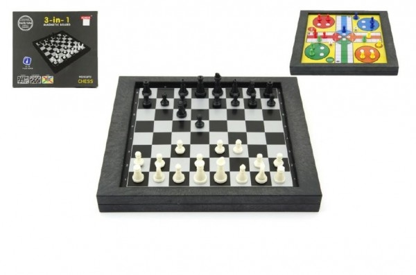 Soubor her 3v1 magnetické šachy+dáma+člověče, nezlob se v krabici 26x23x3cm