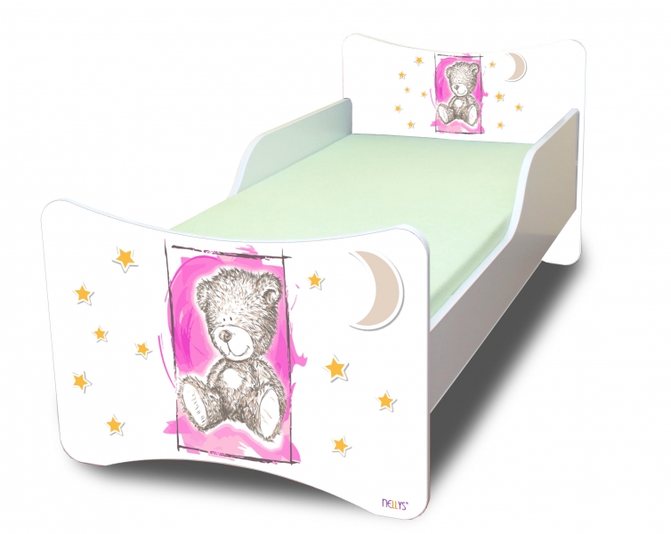 Dětská postel se zábranou Sweet Teddy - růžový, 200x90 cm