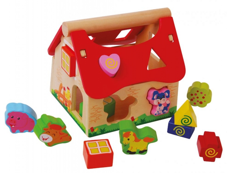 Eco toys Dřevěný domek, vkládačka - Farma se zvířatky