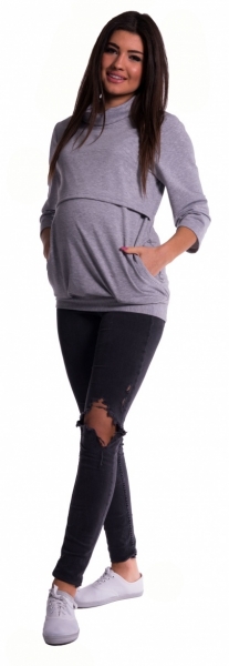 Be MaaMaa Těhotenské a kojící teplákové triko - šedý melír, Velikost: XL (42)