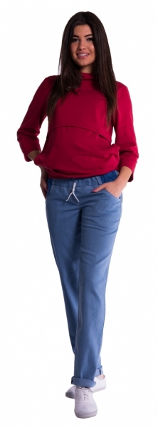 Be MaaMaa Těhotenské kalhoty letní bez břišního pásu - světlý jeans, Velikost: M (38)