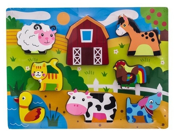 Dřevěné zábavné puzzle vkládací Euro Baby - Zvířátka na farmě