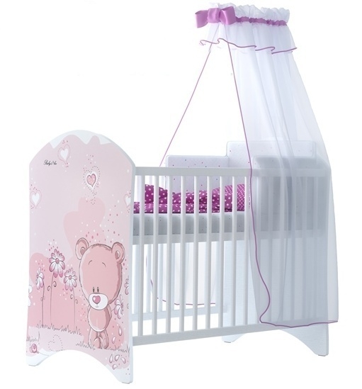 BabyBoo Dětská postýlka LUX Medvídek STYDLÍN růžový 120x60cm