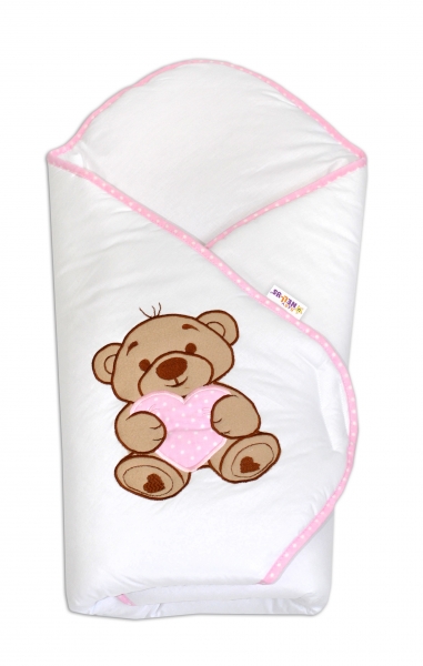 Zavinovačka s výšivkou Baby Nellys ®- Medvídek se srdíčkem - růžový lem