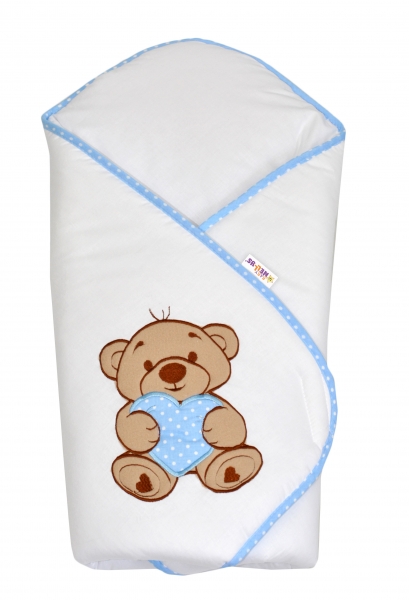 Zavinovačka s výšivkou Baby Nellys ®- Medvídek se srdíčkem - modrý lem