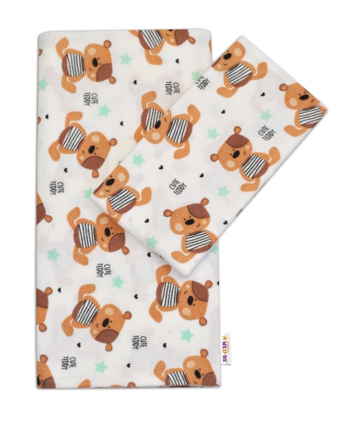 Baby Nellys Flanelové povlečení - Medvídek hnědý v bílé Cute Teddy