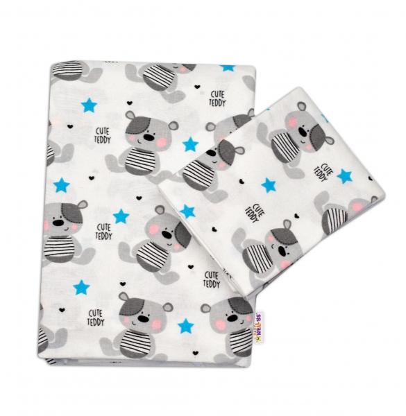 Flanelové povlečení 135x100 - Medvídek šedý v bílé Cute Teddy